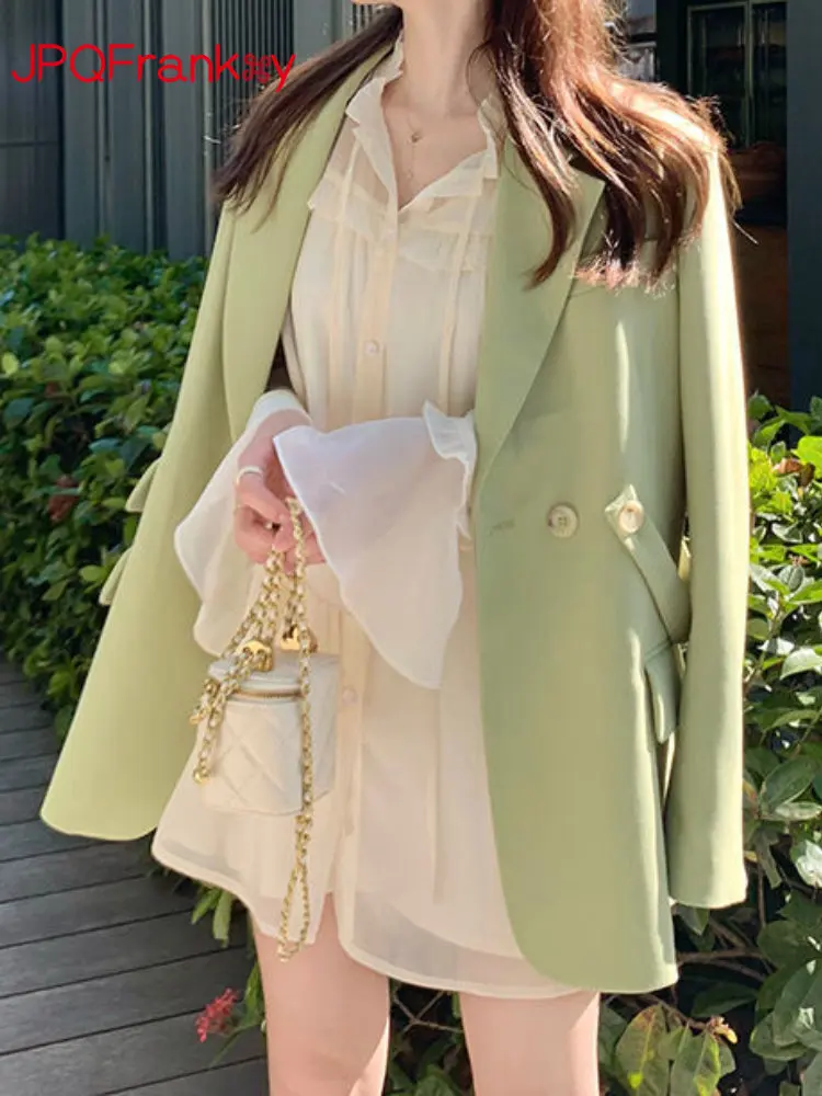 

Женский весенний костюм, куртка, женский двубортный Универсальный Повседневный свободный костюм с высоким дизайном, блейзеры и куртки для ...