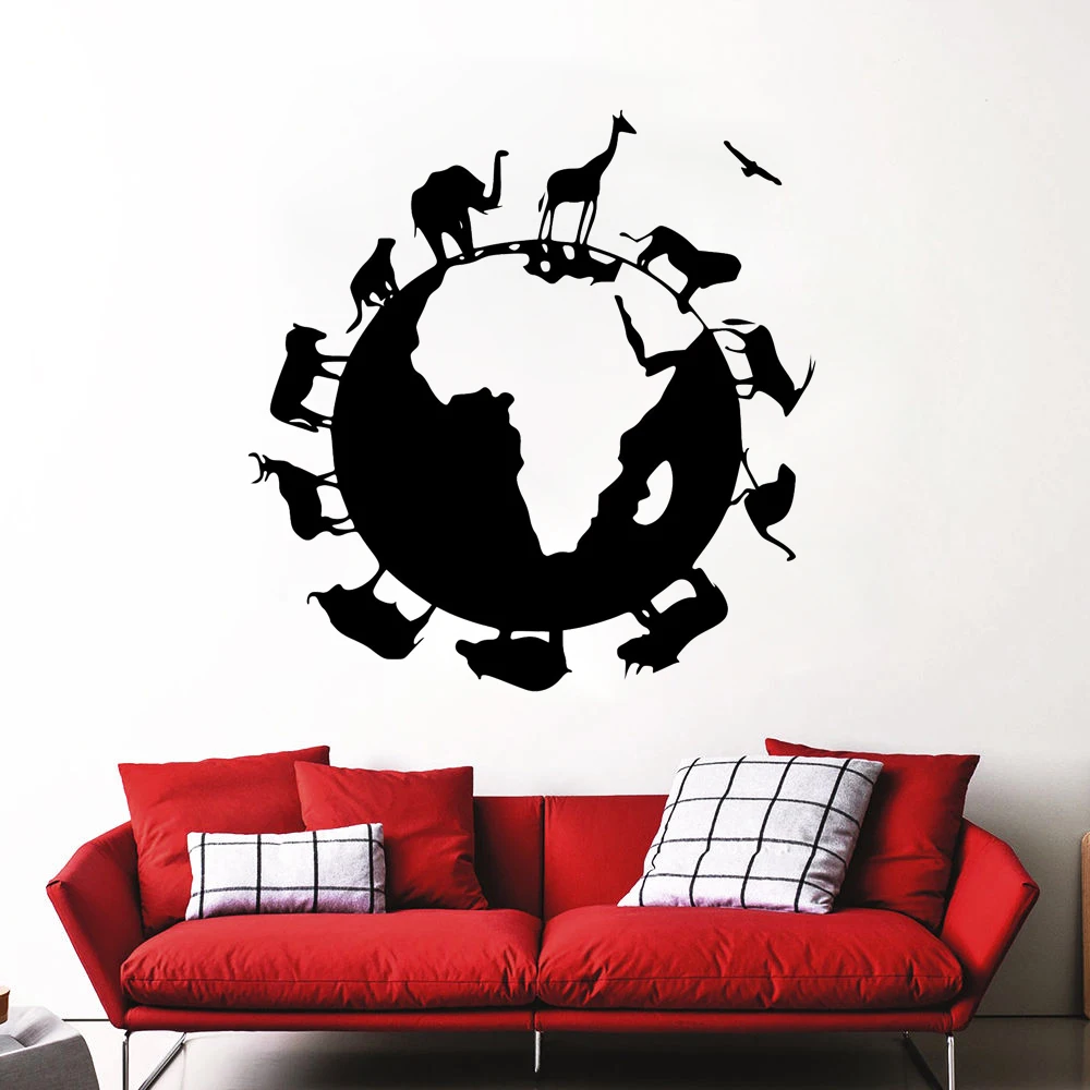 

Карта с африканскими животными, глобус, фотография, виниловые наклейки для спальни, гостиной, окна, Декор, фрески, съемный постер HJ1760
