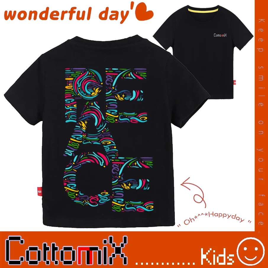 

Cottomix Pure Cotton Children Clothes T Shirt for Kids Boys Girls Tee World Peace Summer Short Sleeve Direct Print