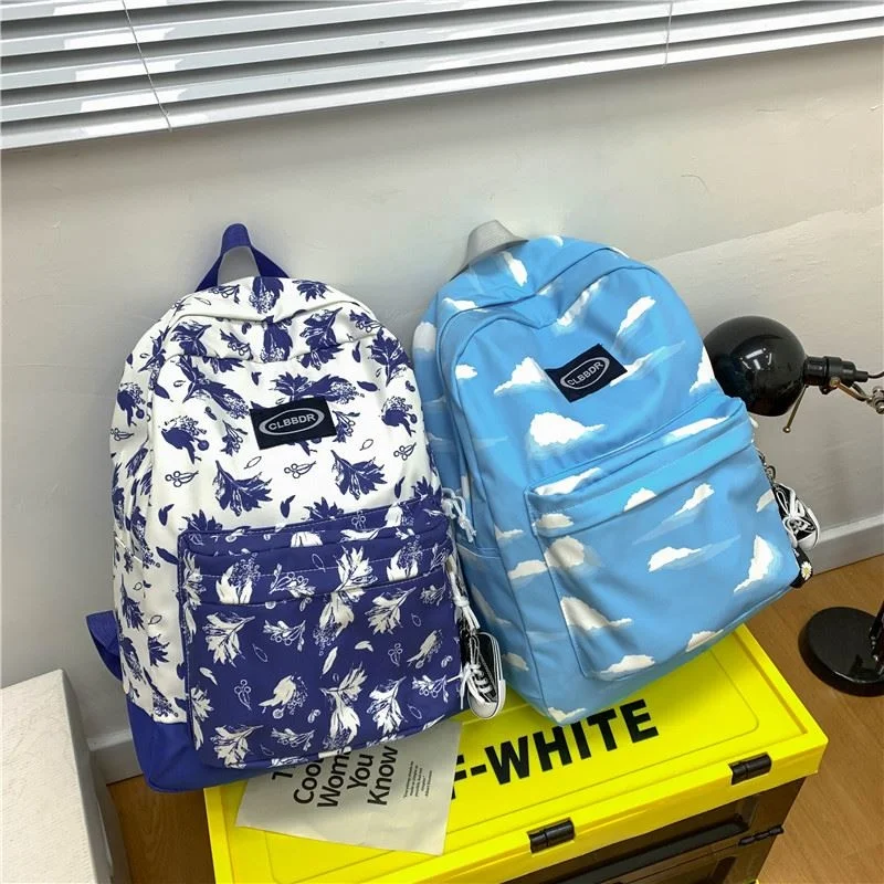 

2023 New Nylon Backpack Clouds Printing Book Schoolbag For Teenage Girls Fashion Student Double Shoulder Rucksack Satchel