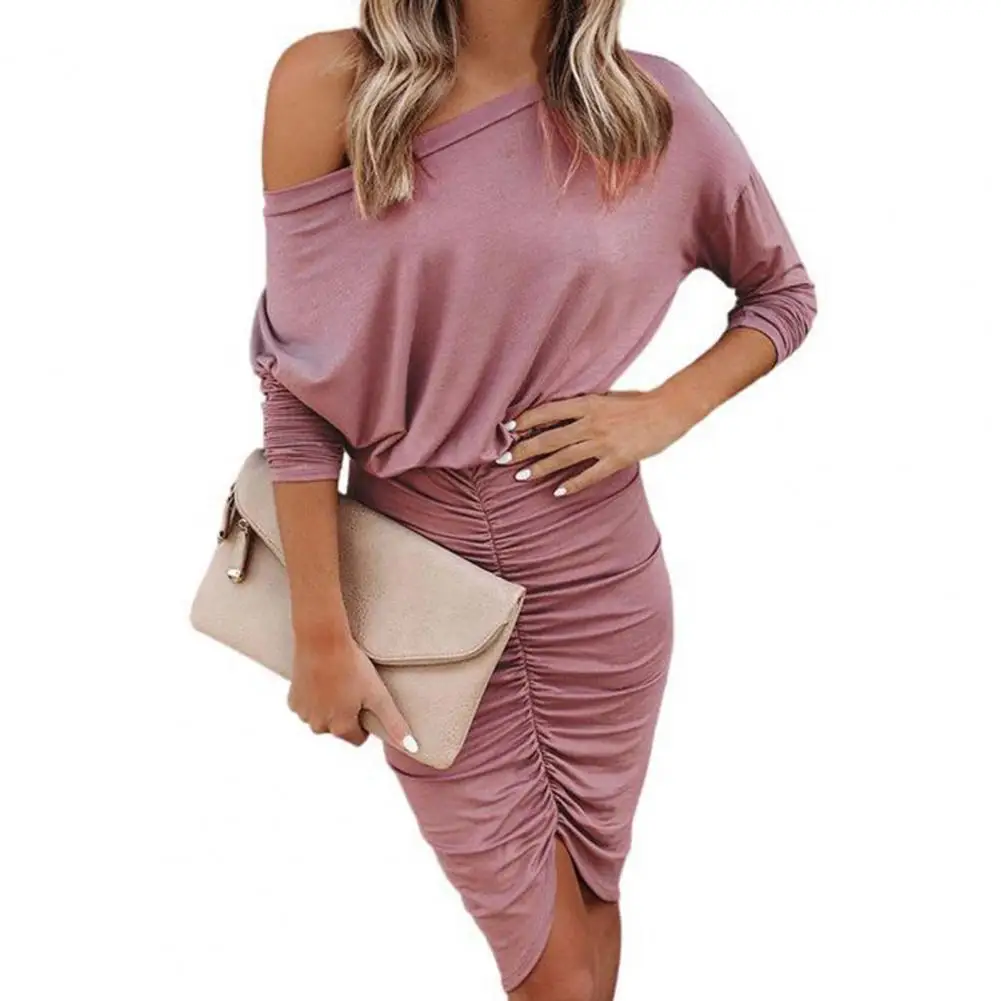 

Платье с открытыми плечами, женское платье с длинным рукавом и асимметричным подолом, мини-платье, уличная одежда