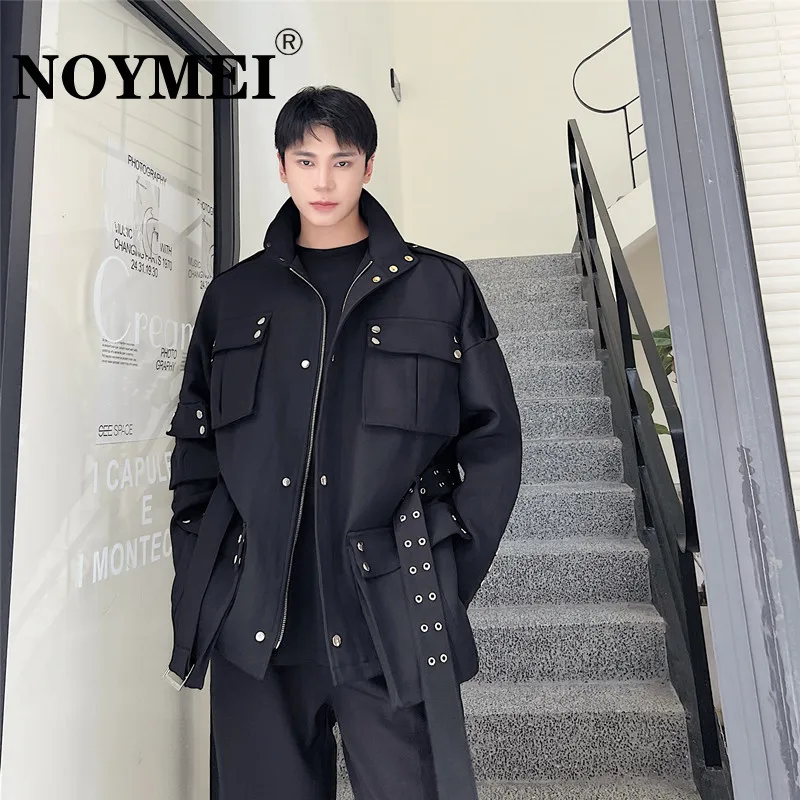 

NOYMEI New Functional Casual Jacket Men's Heavy Industrial Style Riveted Dark Top Fashion 2023 Causal Coat Single Breasted WA737