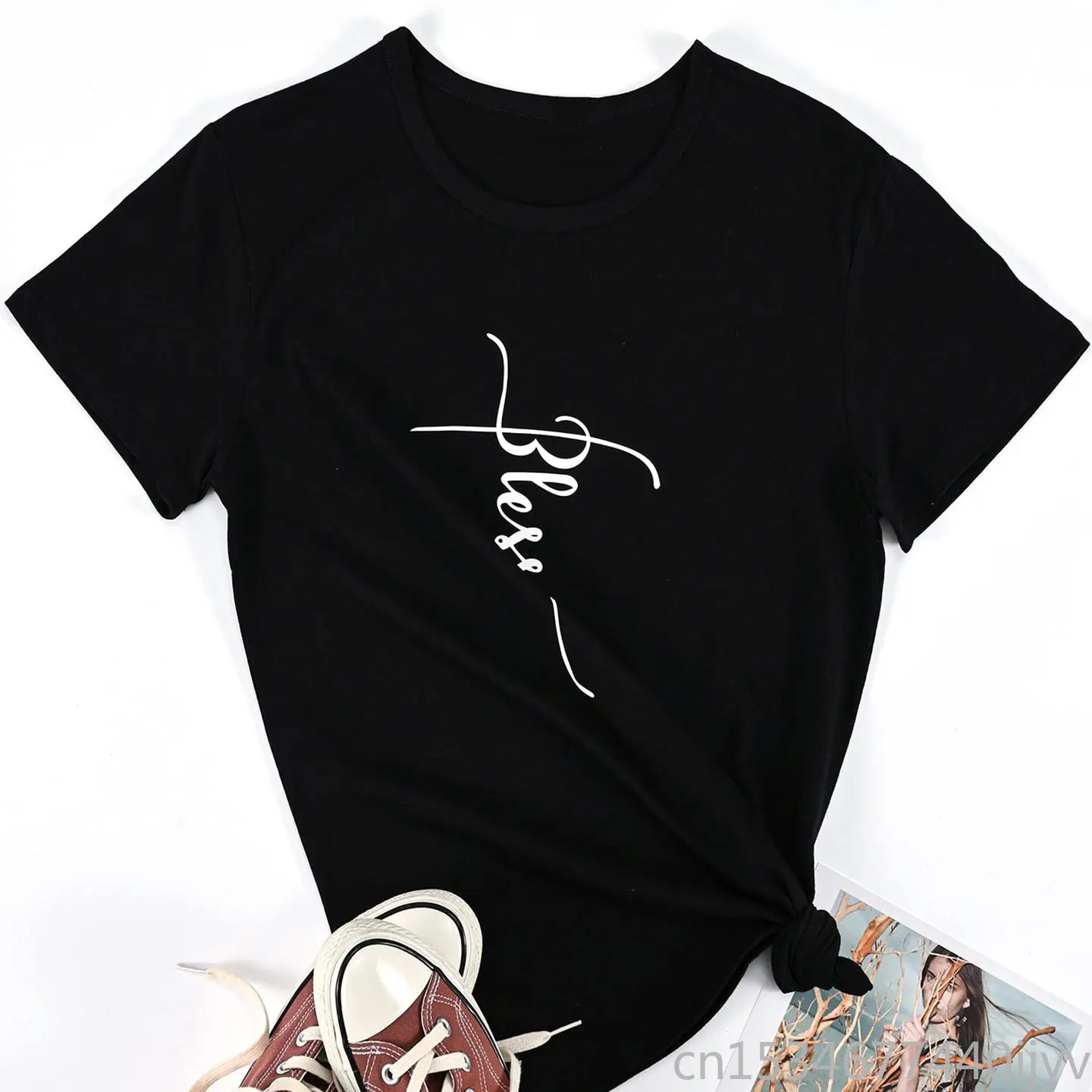 

Summer Round Neck Blessed Letter Printed Short Sleeve Women's T-Shirt Tops
