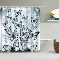 colorful butterfly print shower curtains home decoration waterproof polyester fabric bath curtain bathroom curtain with 12 hooks
