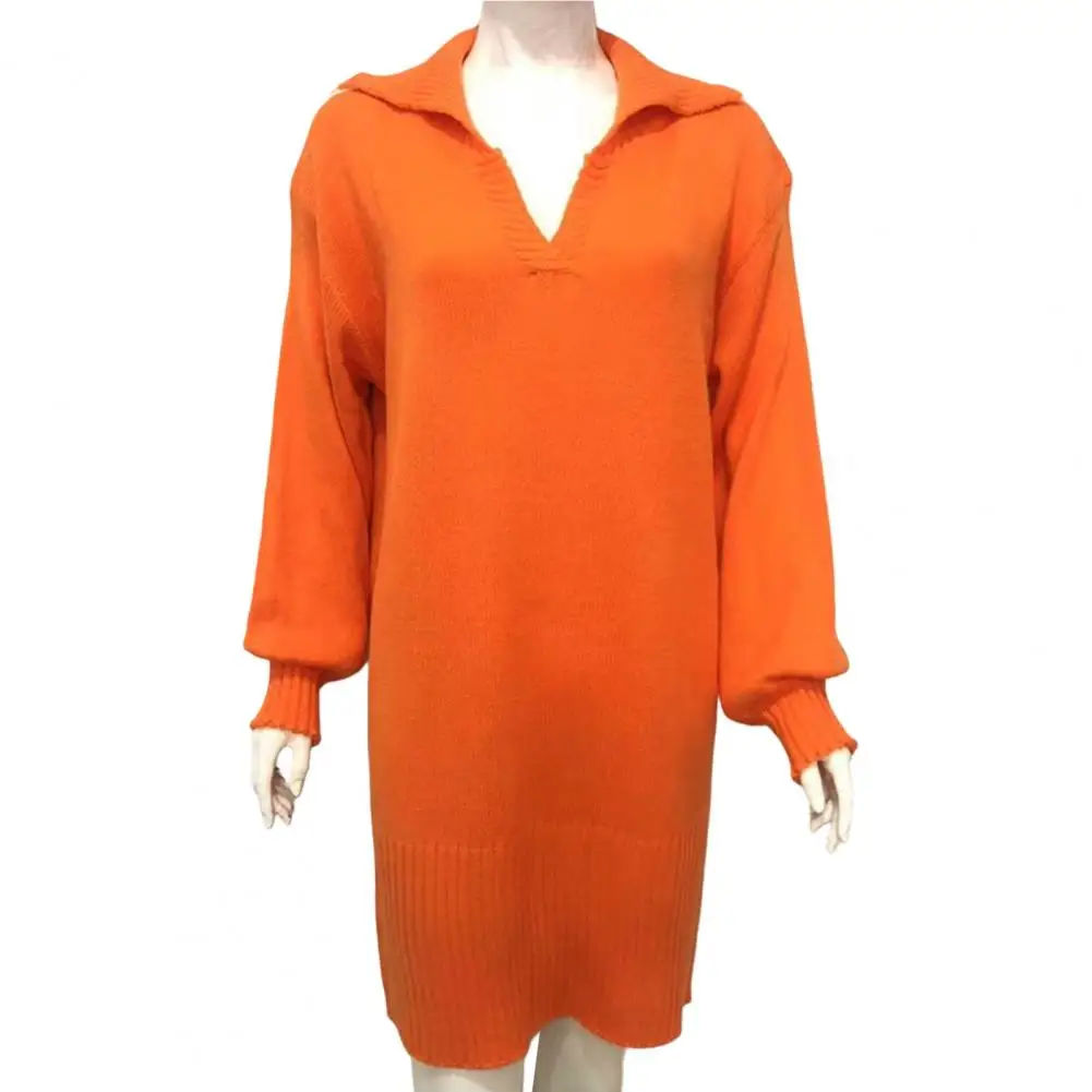 

Thickened Versatile Coldproof Casual Ribbed Edge Pure Color Mini Knitted Pullover Dress Sweater Dress Female Clothing