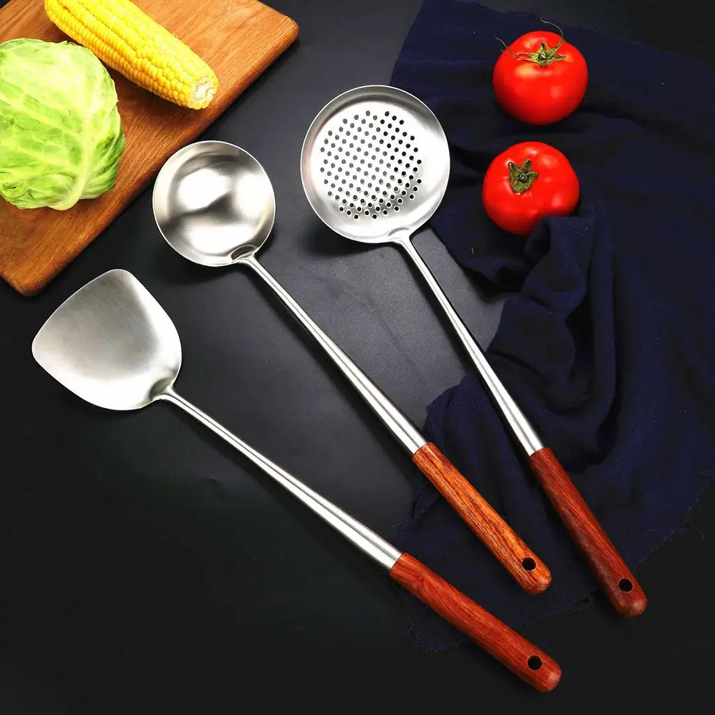 

Kitchen Wok Spatula Ladle Skimmer Practical Wooden Handle Gift Accessories