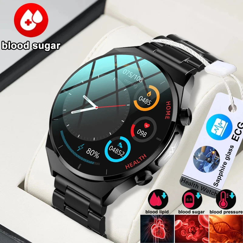 

2023 Sapphire Glass Blood Glucose Smart Watch Men Full Touch Screen Sport Fitness Watches Laser Treatment Three High Smartwatch