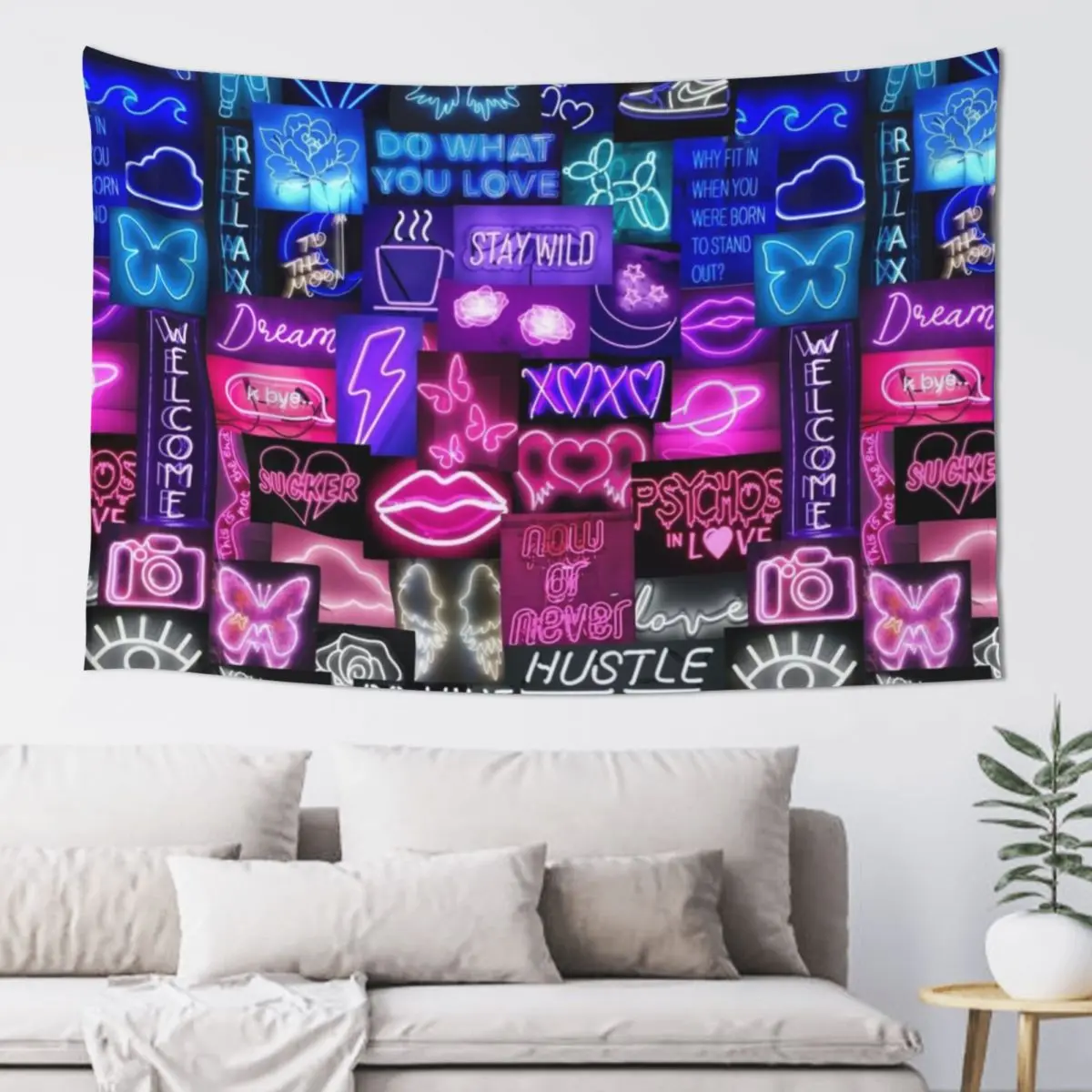 Гобелен с коллажем от синего до белого неона декор для комнаты настенные