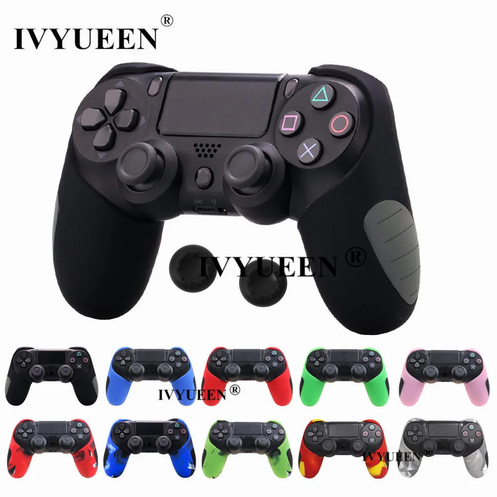 

IVYUEEN for Playstation Dualshock 4 PS4 PRO Slim Controller Silicone Thicker Half Skin Case + 2 Thumb Stick Grip Caps Cover