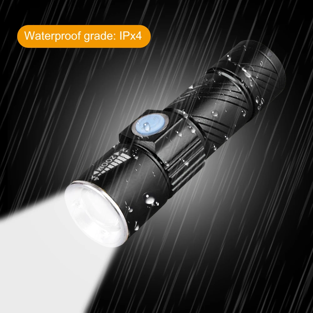 

Портативный светодиодный фонарик XPE, водонепроницаемый масштабируемый фонарь с 3 режимами освещения, зарядка через USB, уличная лампа для кем...