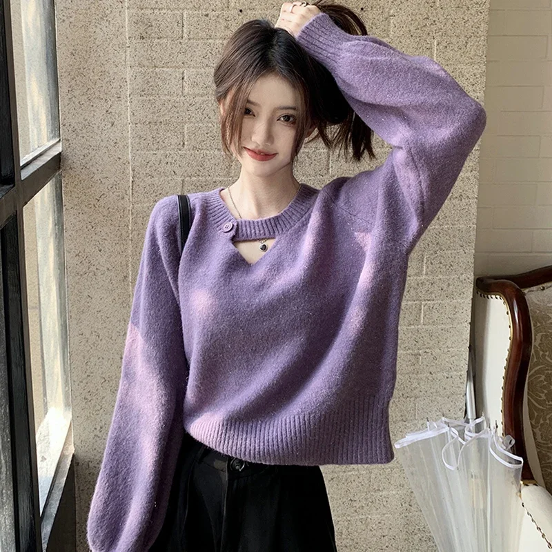 Выдалбливают дизайн толстый вязаный свитер с длинными рукавами женский