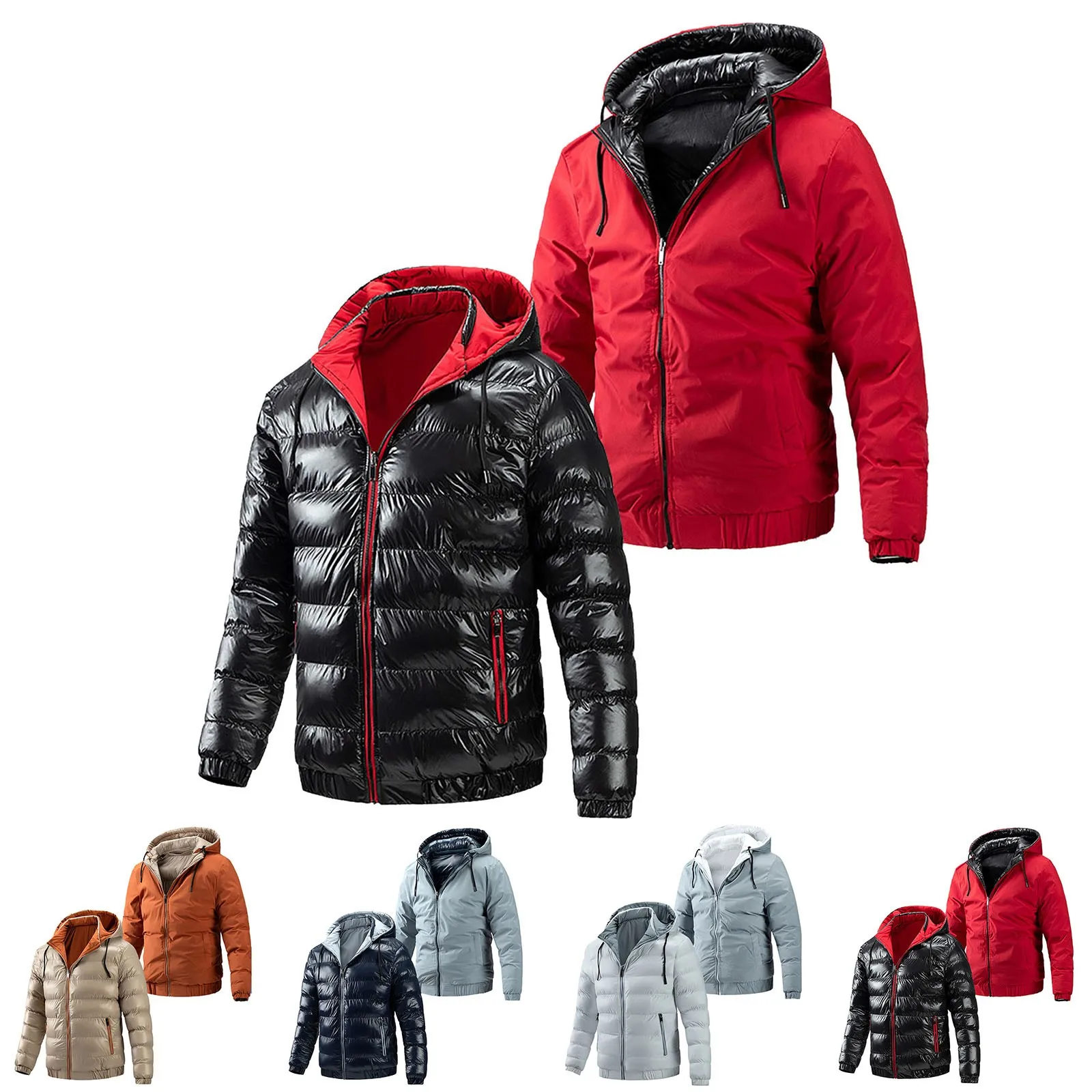 

Men's Warm Thickened Overcoat Winter Full Zipper Solid Color Windproof Hoodie Short Snow Jacket with parkas men windproof warm