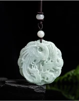 burmese jade dragon phoenix pendant vintage amulet natural jadeite white certificate jewelry necklaces men stone real necklace