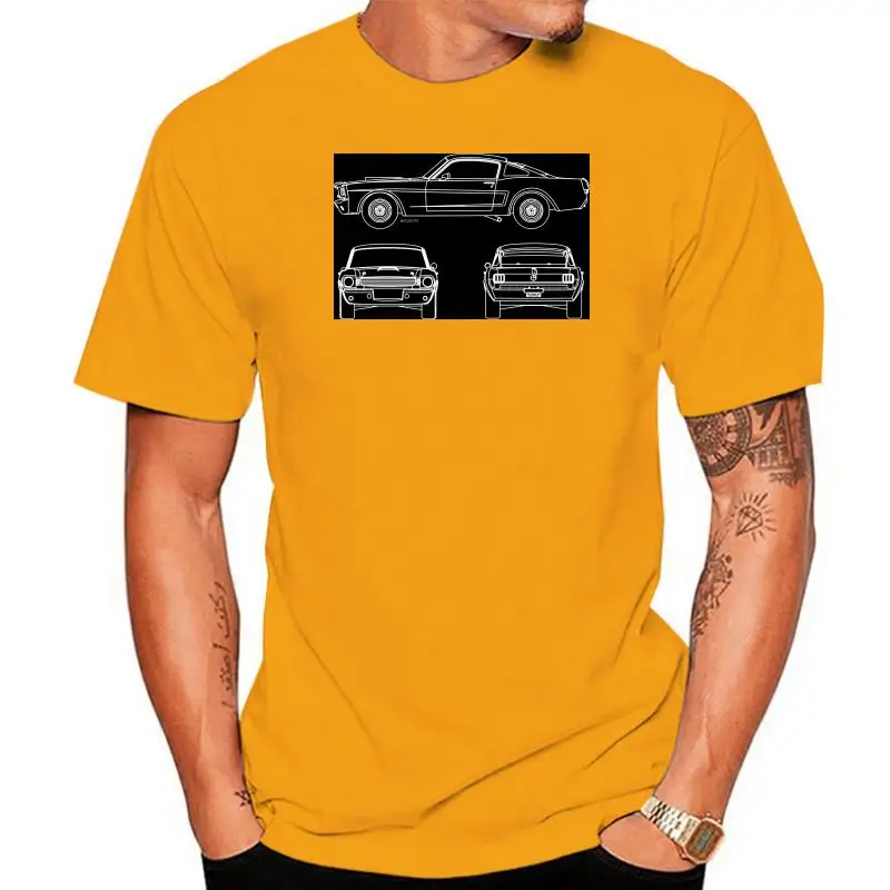 

Men'S T-Shirt 2022 Newest Mens Premium T-Shirt American Car Mustang Fastback 65 Blueprint Outline Base Shirt