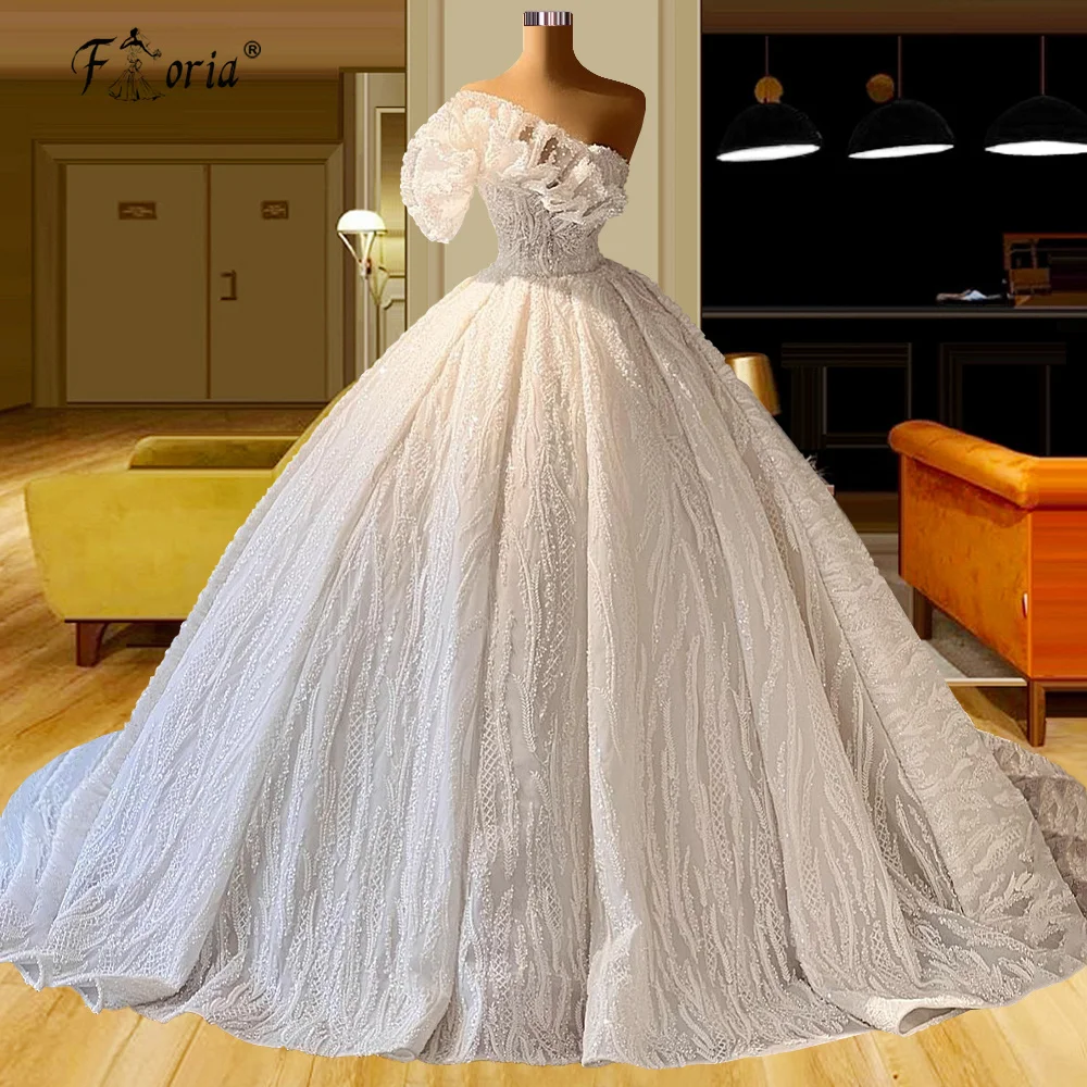 

Luxurious Sexy Gorgeous Wedding Dress Beaded Pearls Bridal Dresses 2022 Appliques Lace Sequins Wedding Gowns Ball Gown Formal
