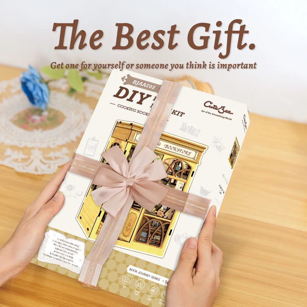CUTEBEE Book Nook Kit DIY Кукольный домик со светодиодной подсветкой Книжная полка Вставка Кулинарный книжный магазин Модель Коллекция для подарков на день рождения для детей (art.: 3920cddd28e20) - 3920cddd28e20