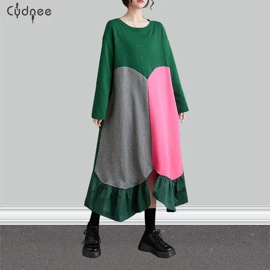 Модное женское платье-рубашка в стиле пэчворк большого размера