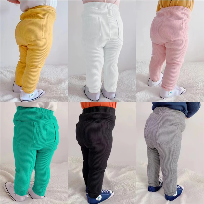 

Baby Simple Solid Leggings Girls All-match Striped Skinny Pants Kids Cotton Elasticity Slim Pants Newborn Boy Stretch Trousers