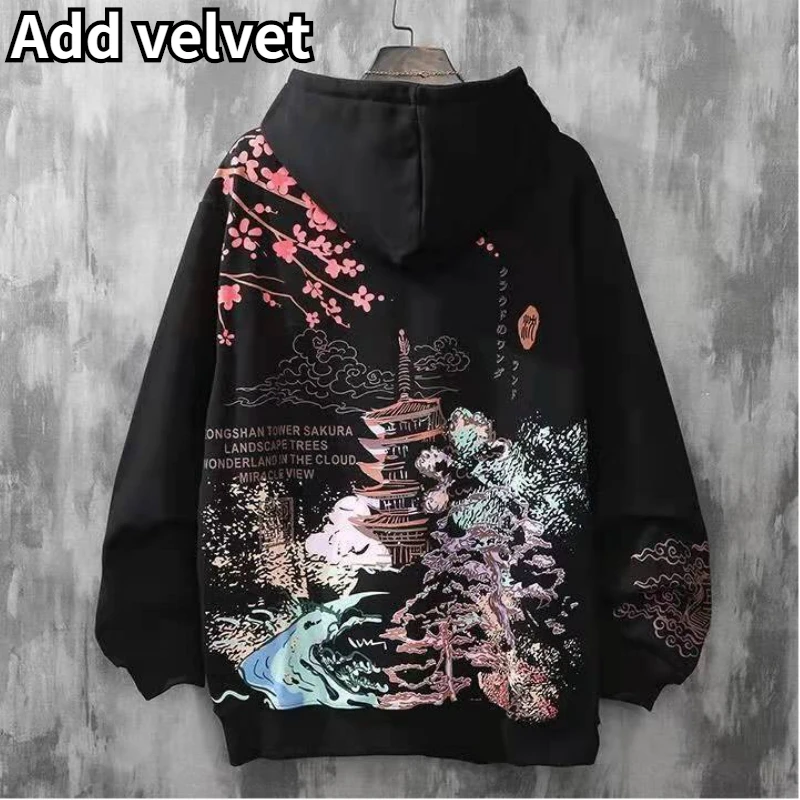 Anime Hoodies Sweatshirts Chinese Style Men Black Hoodies Sweatshirts Harajuku Oversized Pullovers Sweatshirts For Women