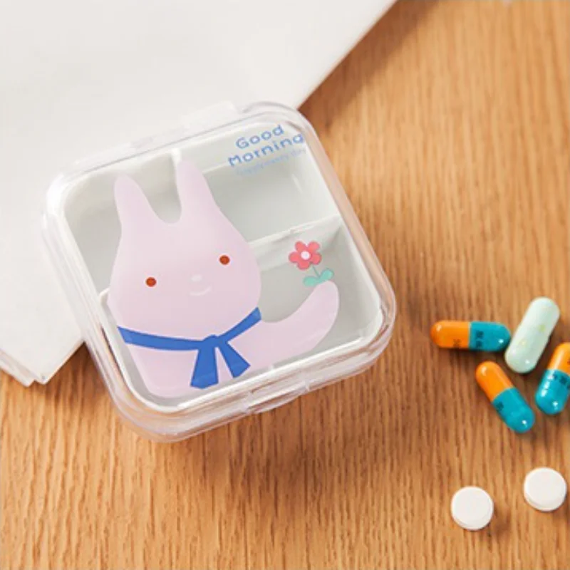 4 Slots Transparent Cute Cartoon Mini Storage Medicine Pill Box Portable Empty Plastic Container Cases Travel Accessories images - 6