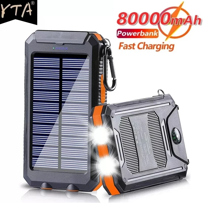 

Solar Power Bank 80000mAh Portable Charging Poverbank External Battery Charger Strong Light LDE Light for All Smartphones