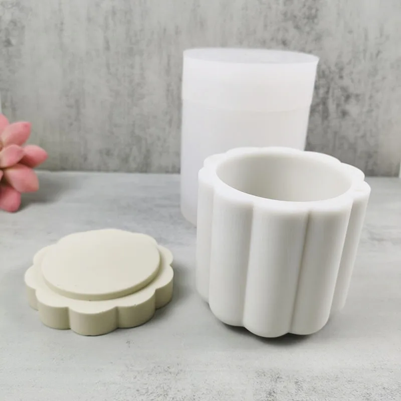 

Flower-Shaped Silicone Mold with Lid DIY Cement Plaster Epoxy Resin Cylinder Candle Jar Jewelry Pencil Storage Jar Home Decor