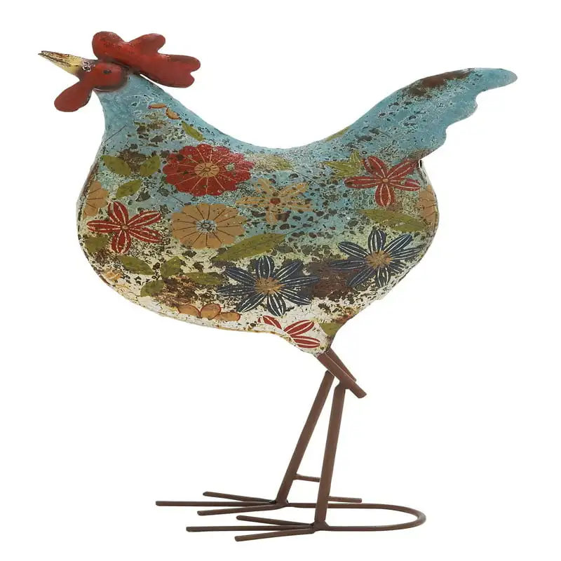 

Indoor Outdoor Distressed Standing Rooster Garden Sculpture with U Shaped Feet