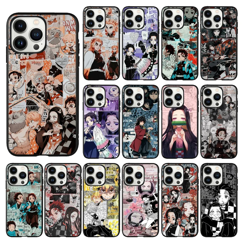 

Kimetsu No Yaiba Demon Slayer Anime Phone Case for iPhone 14 13 12 11 Pro MAX X XS Max XR Mini SE 14 7 8 Plus Black Funda Coque
