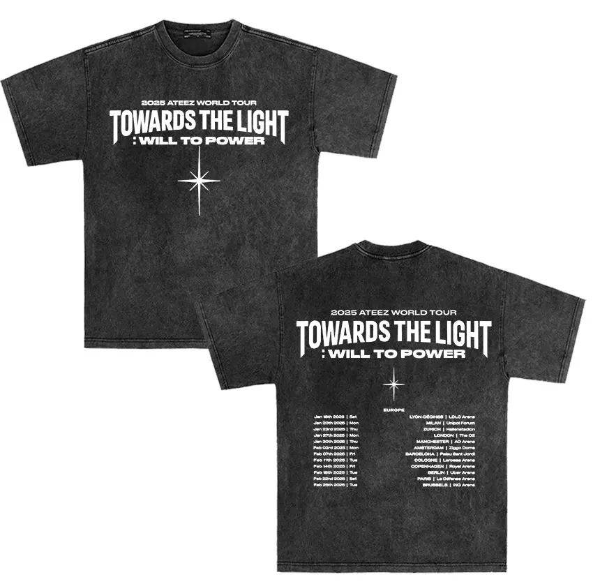 Корейский Ateez World Tour 2025 винтажные потертые футболки Towards The Light Will To Power Tide