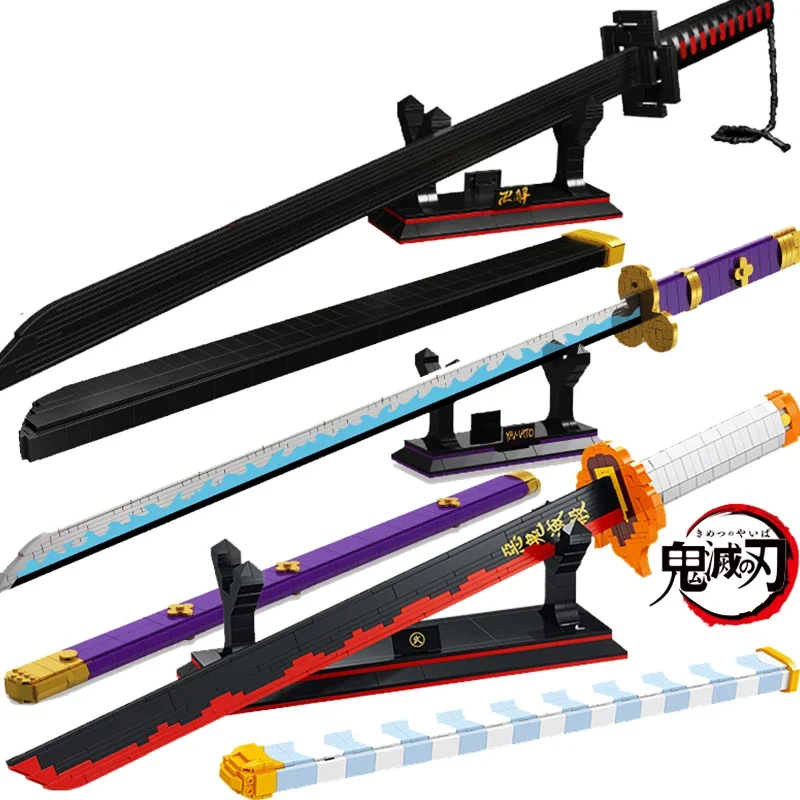 

2022 Demon Slayer Nichirin Sword Building Blocks Rengoku Kyoujurou Blade Katana Anime Knife Weapon Bricks Toys For Boy Gifts