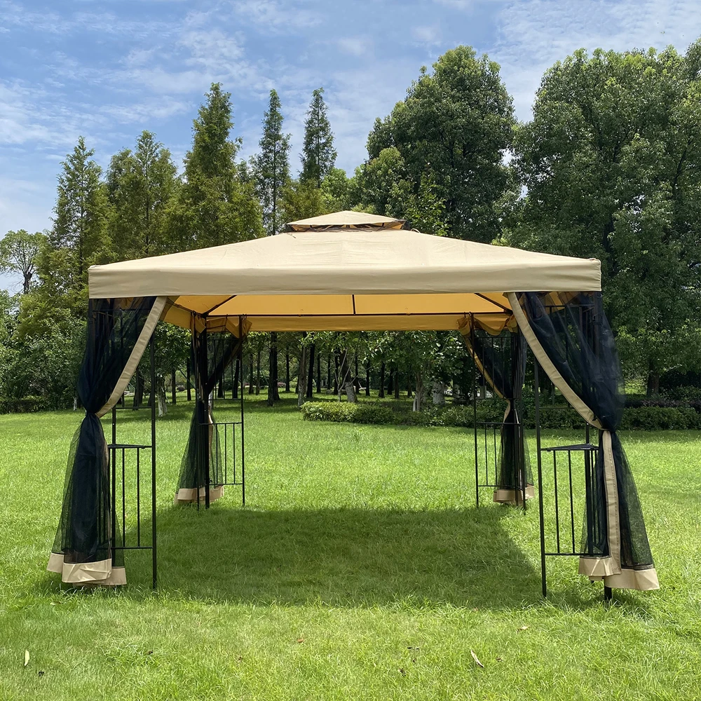 

10x10Ft Outdoor Patio Gazebo Canopy Tent With Ventilated Double Roof And Mosquito Net for Lawn Garden Backyard and Deck