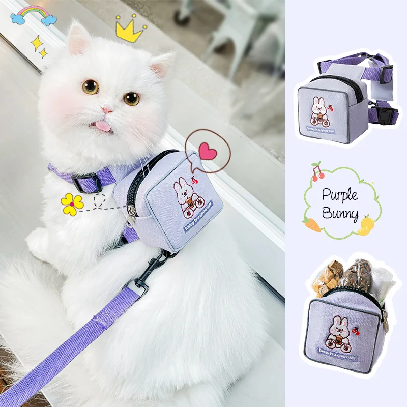 

Fashion Cat Dog Harness and Leash Set for Cats Small Dogs Cartoon Print Pet Harnesses with Backpack Kitten Ropes Accessories