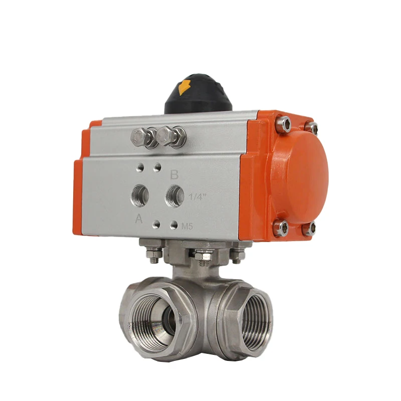 DN25 304 Пневматический шаровой кран из нержавеющей стали Трехходовой T/L AT привод