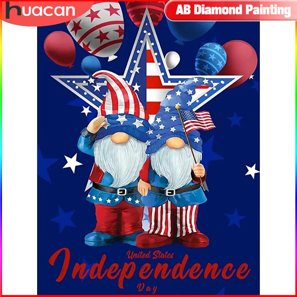 

HUACAN Diamond Painting Cartoon Gnome Full Square/Round Mosaic American Independence 5D DIY Paintings For Interior