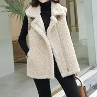 2021 winter autumn thick lmitation lamb wool vest jackets women solid warm loose zip pockets outwear coat gilet femme oversized