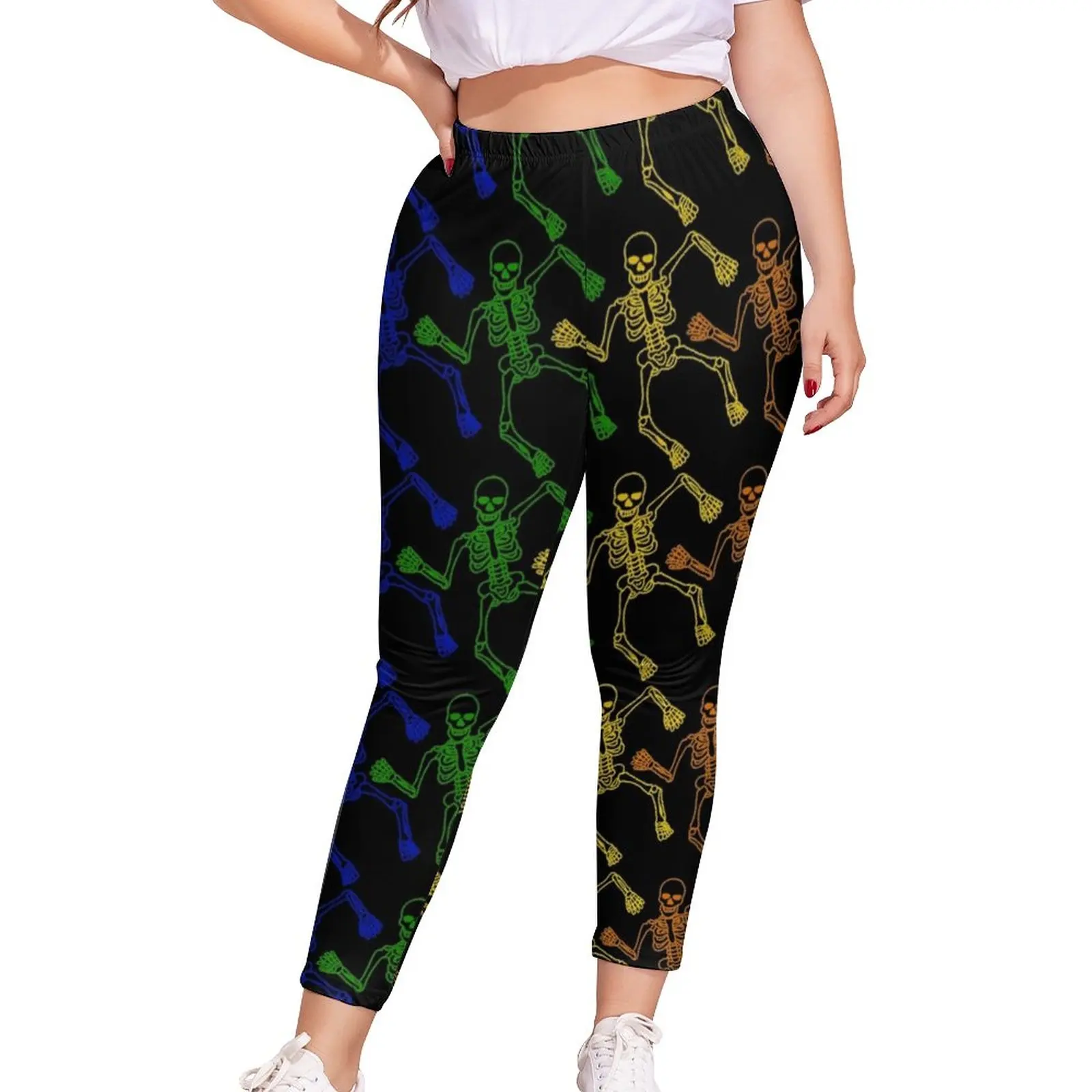 

Красочные легинсы с принтом скелета, веселые Женские повседневные Легинсы на Хэллоуин, весенние штаны для работы, большие размеры 3XL 4XL