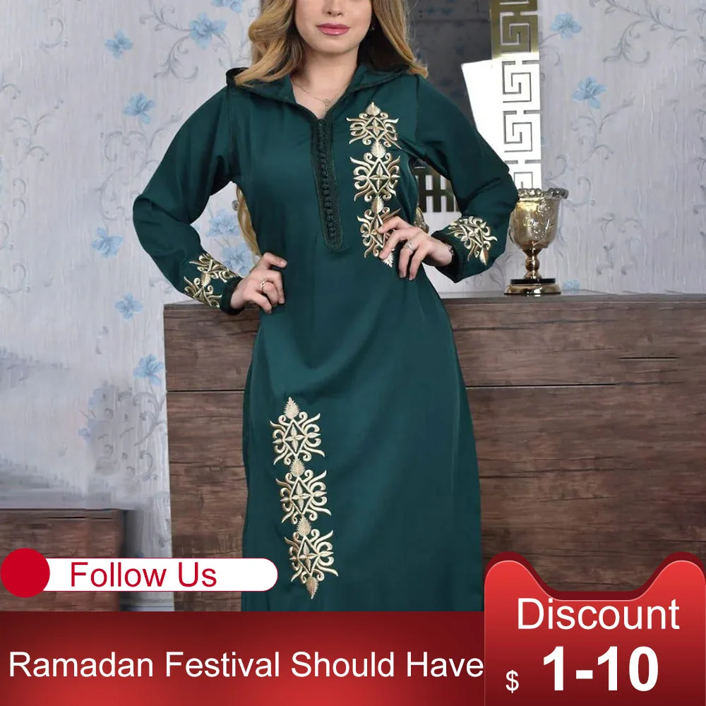 

Женское платье-кафтан с цветочной вышивкой, с длинным рукавом