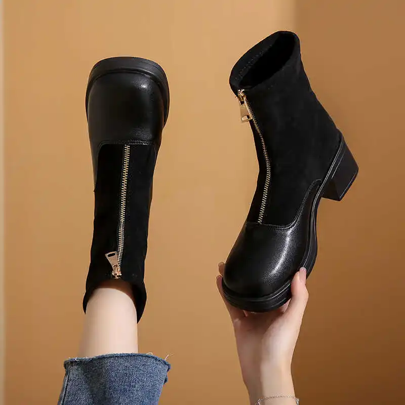 Ботинки женские на молнии низкая обувь зимняя обувь-Женские Роскошные