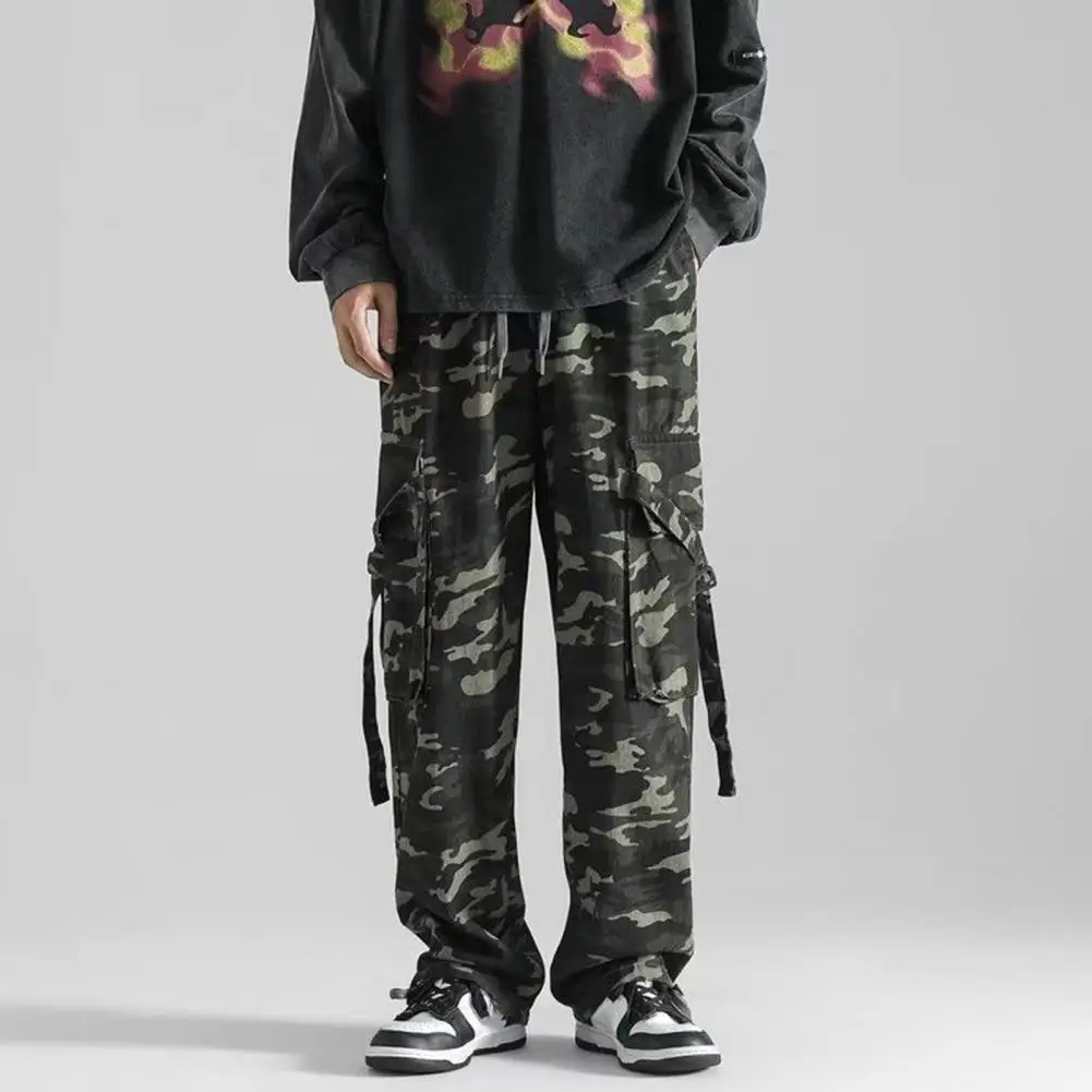 

Джоггеры, брюки-карго с лентой, камуфляжные мужские тренировочные брюки с несколькими карманами, мужские брюки с эластичным поясом на шнурк...