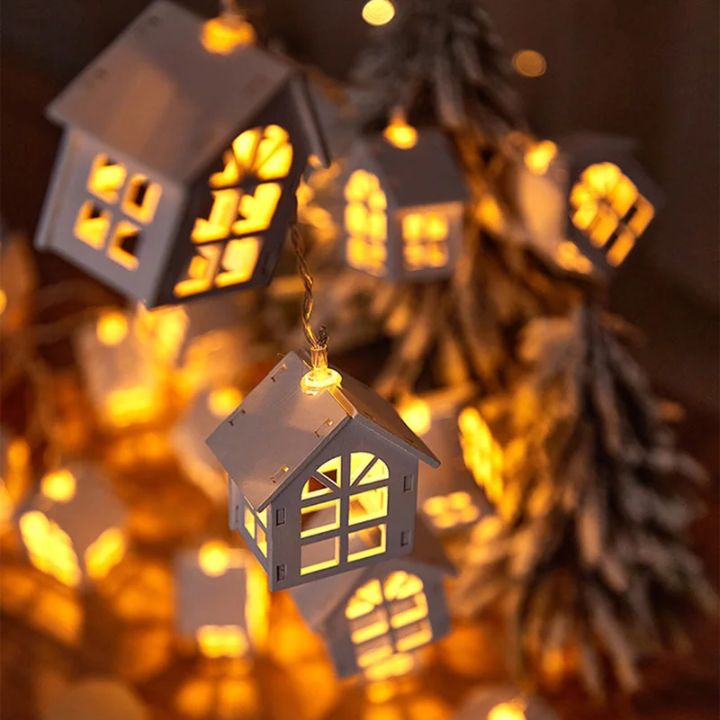 

2M 10 LED Fairy Wood House Light String Garland Christmas Decoration for home Navidad Kerst Noel decor New Year 2023 Home Lamps