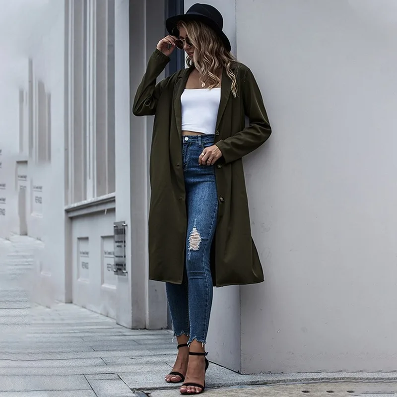 

Casual Blazers Windbreaker Style Blazer Women Solid Colors Single Breasted X-Long Suits Street Indie Fashion 2021 Office Commute