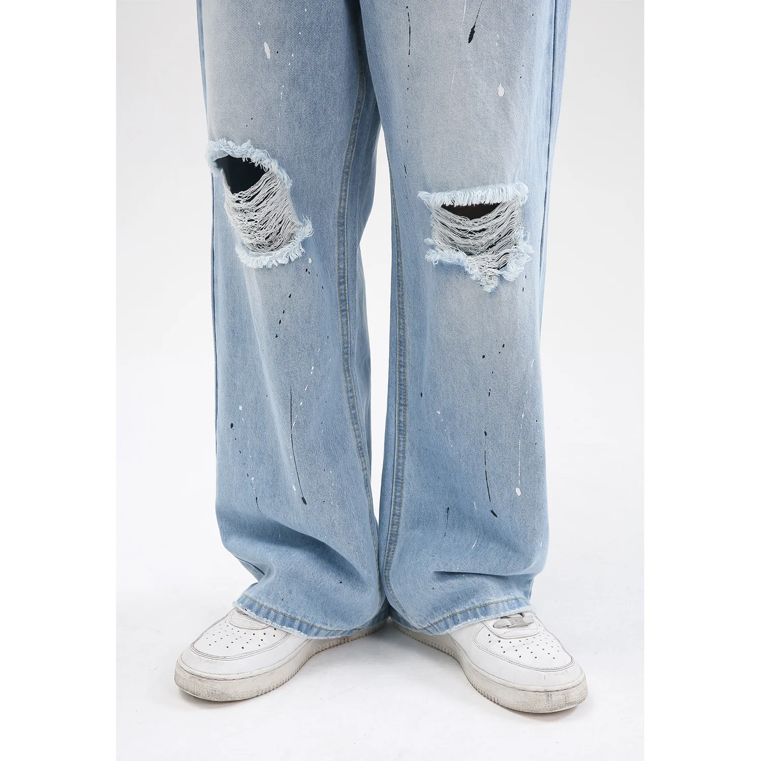 Four Seasons Men Korean Version Splashed Ink Straight Hole Casual Loose Men's Jeans Hip Hop Streetwear Jeans Denim Men Clothing