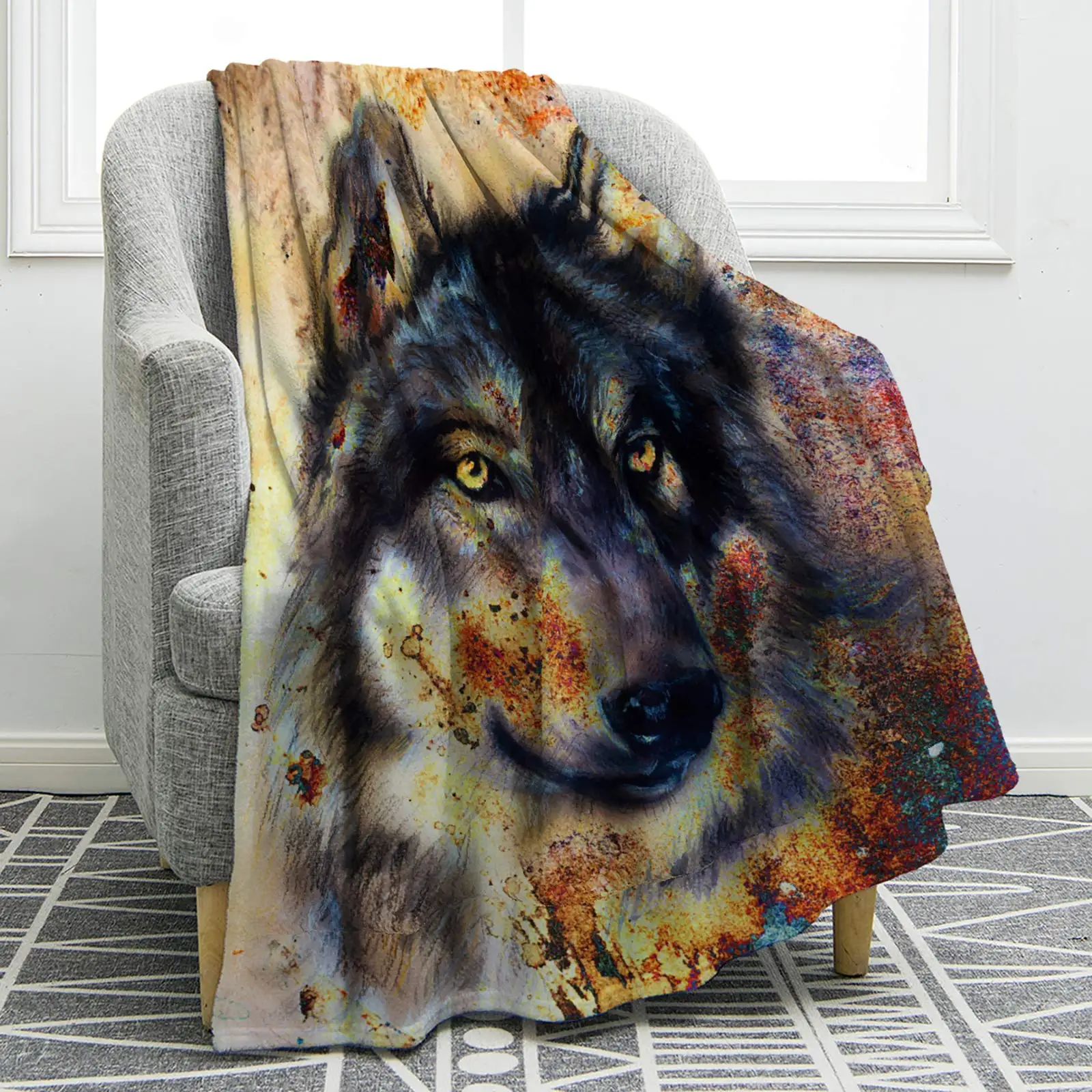 

Soft Comfort Warm Throw Blanket for Couch Bed Sofa Camping Gifts Large Name Custom Travelling Wolf Dream Catcher Blanket Print