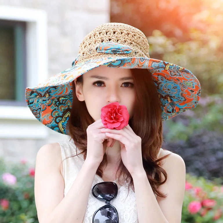 Women's Beach Big Eaves Straw Hat Spring And Summer Exquisite Flowers Sunshade Big Brim Sun Screen Handmade Hat Free Shipping