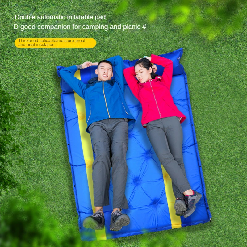 

Outdoor Inflatable Camping Mat with Pillow Self-Inflating Tent Mat Joinable Sleeping Pad Double 2 Person Cushion Bed Mattress