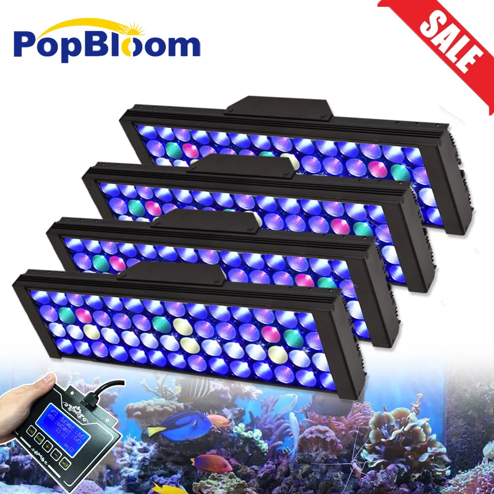 

PopBloom 4x Marine Led Aquarium Lamp,Saltwater Aquarium Led Lighting Full Spectrum For Coral Reef Grow Aquarium Fish Tank Lights