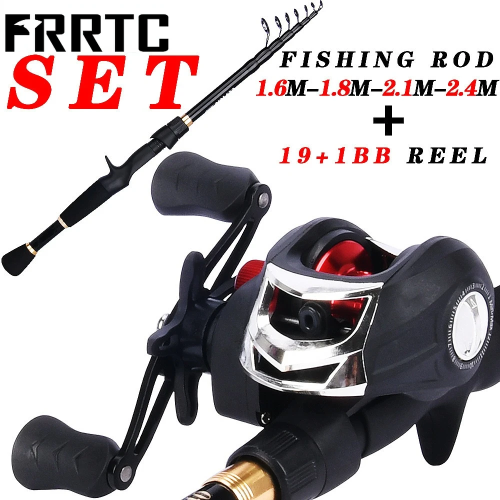 Fishing Combo Set Telescopic Fishing Rod with 19+1BB Baitcasting Fishing Reel for Freshwater or Saltwater Outdoor Travel Fishing