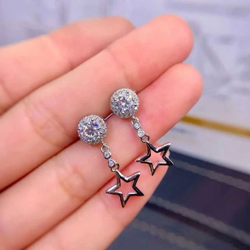 

MeiBaPJ Top Quality 5mm Moissanite Luxurious Drop Earrings 925 Sterling Silver Fashion Ear Dtuds Fine Jewelry for Women