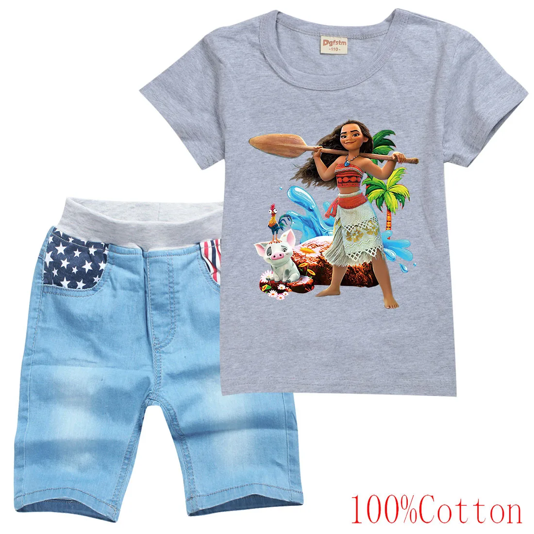 

2-16Y Kids Short Sleeve T-shirt Baby Boy Summer Striped T Shirt+Denim Shorts 2pcs Set Toddler Girls Outfits