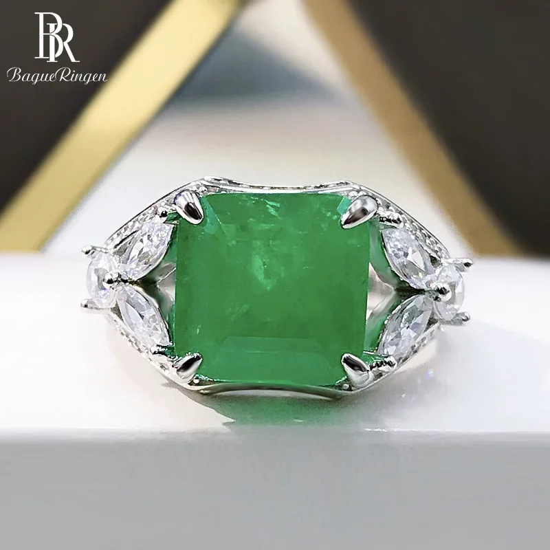 

Bague Ringen 925 Sterling Silver Emerald Rings Luxury 10*10mm Square Green Gemstone Wedding Anniversary Jewelry Female Gifts
